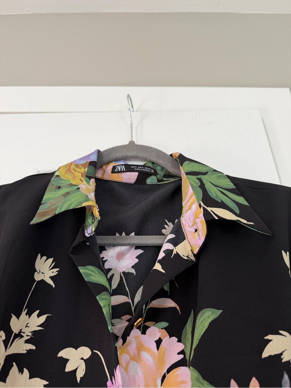 Zara Black Maxi Shirt Dress with Pastel Floral Print - Picture 12 of 12